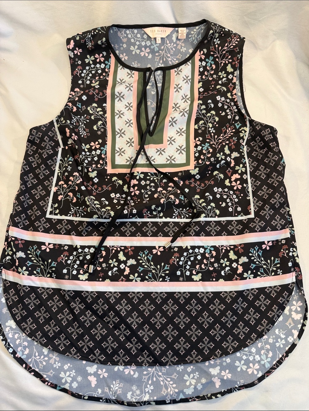 Ted Baker Black Floral Tie-Neck Sleeveless Blouse